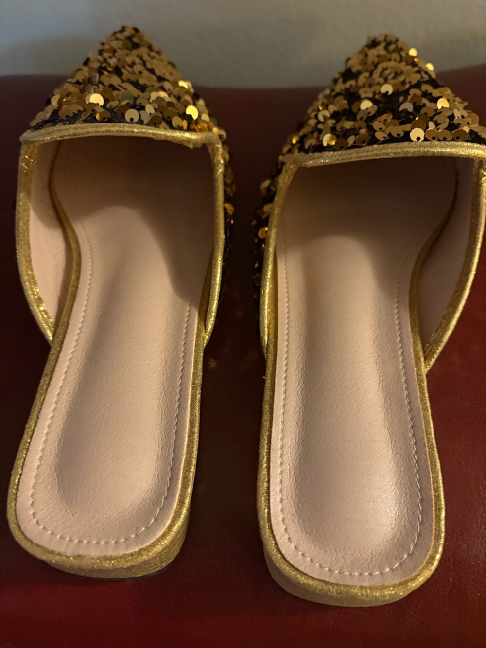 Gold Sequin Pointed Mule Flats - Women's - Picture 4 of 4